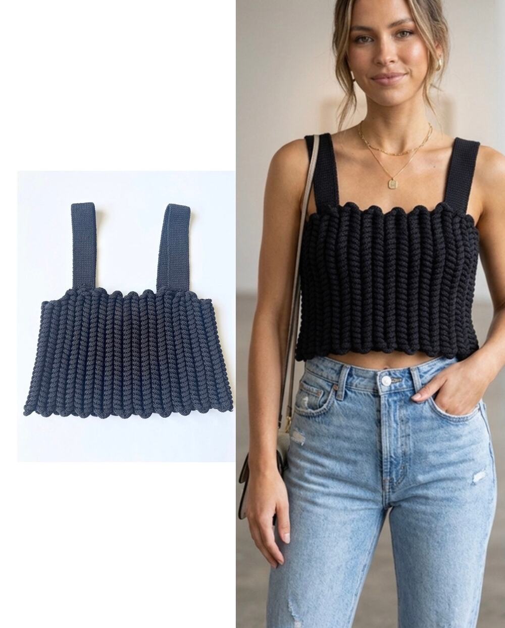 Medium Black 90s Chunky Cable Knit Crop Tank Top